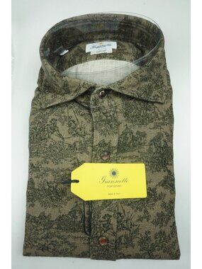 Giannetto Scenic Toile Landscape Cotton Snap Button Up Shirt 40 NEW